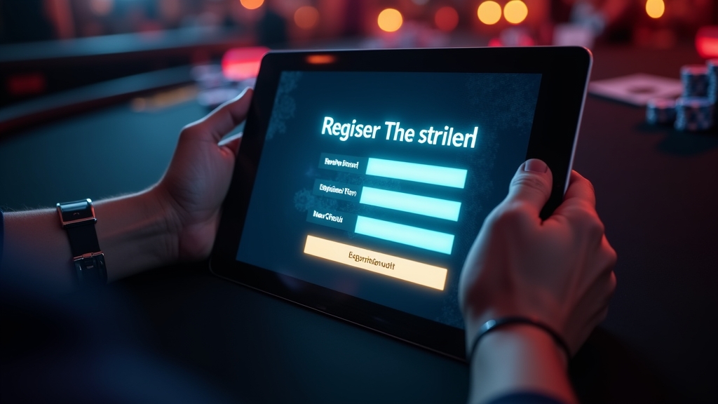 New account registration form glowing in a casino setting