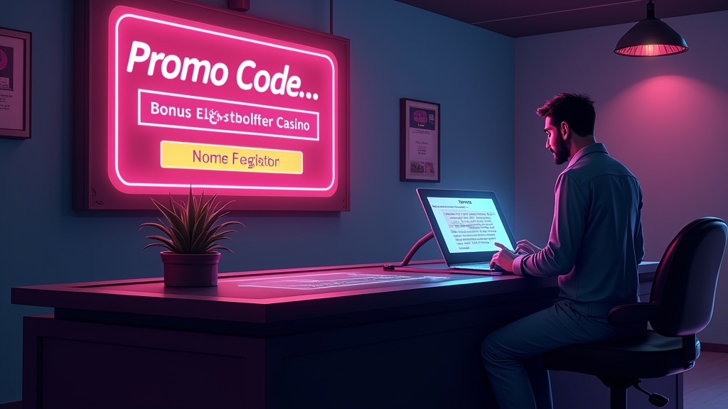 Player entering a bonus code on a glowing casino sign-up screen